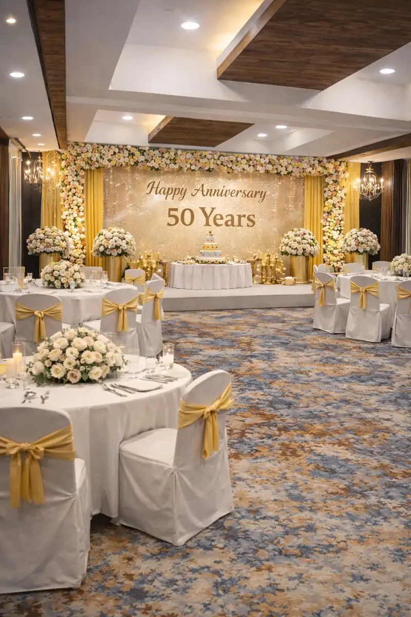 50th anniversary celebration décor at Veloria Grand